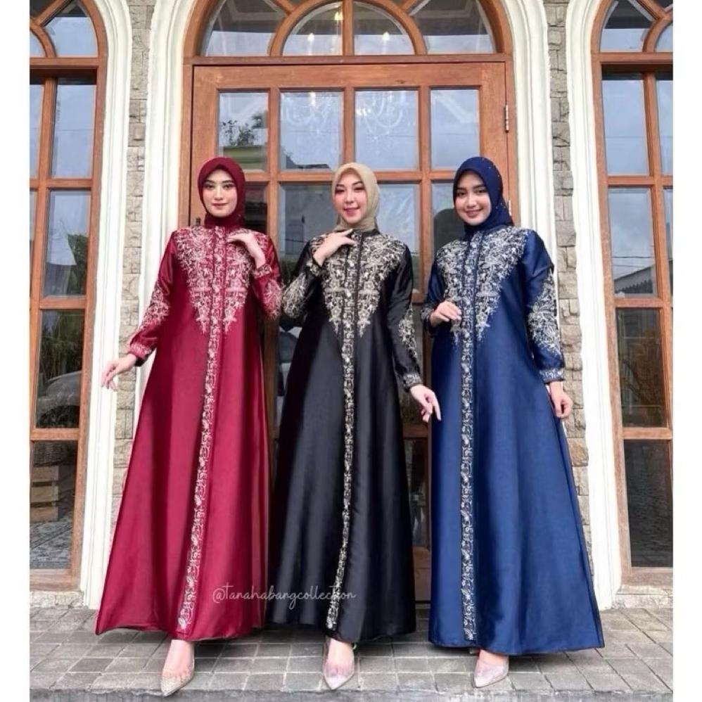 GAMIS KRISTAL ORIGINAL BORDIR - GAMIS WANITA MUSLIMAH - GAMIS BORDIR - SEMI SUTRA - GAMIS SILK PREMI