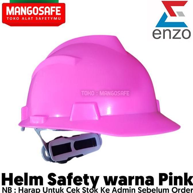 Helm Safety Proyek warna Pink merek ENZO + ikat Kepala Putar Fastrac + Tali Dagu / Safety Helmet Hea