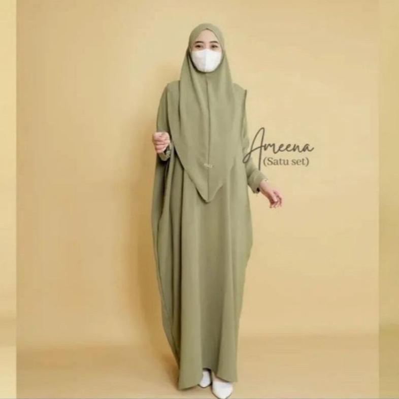 KAFTAN AMEENA Krinkle premium SET HIJAB Panjang