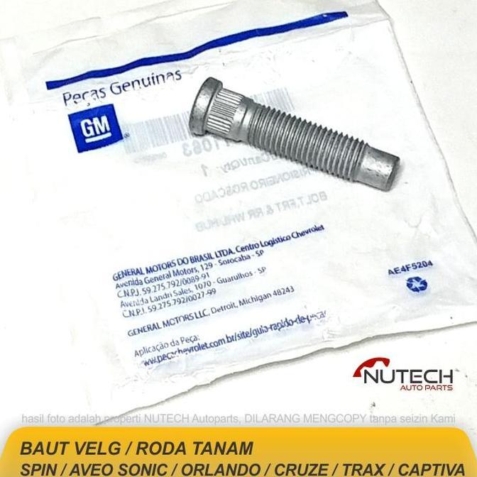 Baut Roda Velg Tanam Spin Aveo Sonic Orlando Cruze Captiva Trax Ori GM