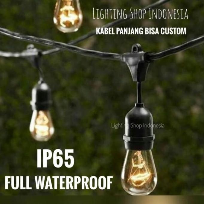 kabel lampu gantung 15m 30fiting outdoor waterproof 15meter jarak 50cm