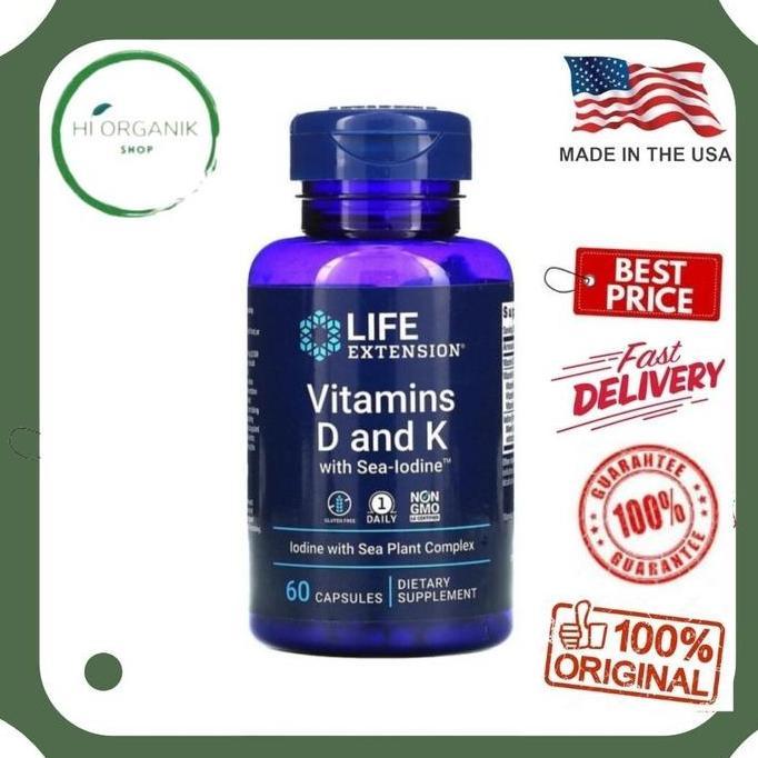 Life Extension Vitamins D D3 5000 And K K2 100 Mcg With Sea Iodine 60 vitamin D&K D3 5000 iu & K2