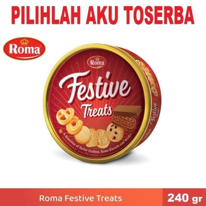 Biskuit Roma FESTIVE Treats Kaleng 240 Gram - ( HARGA 1 KALENG )