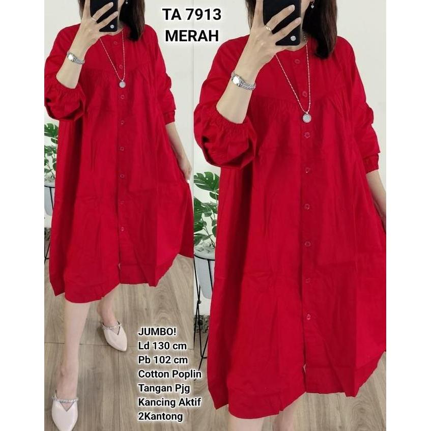 TA 7913 tunik jumbo cotton poplin babydoll Cantik Katun Muslim Nyaman