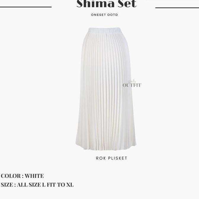 Shima One Set Outfit Wanita | Atasan Long Tunik | Bawahan Rok Plisket | Hijab Pashmina Jersey | Sete