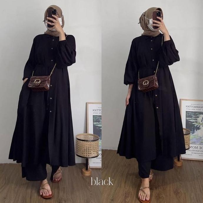 Ayana tunik / crinkle / adem Polos Muslim Wanita Airflow Atasan Panjang