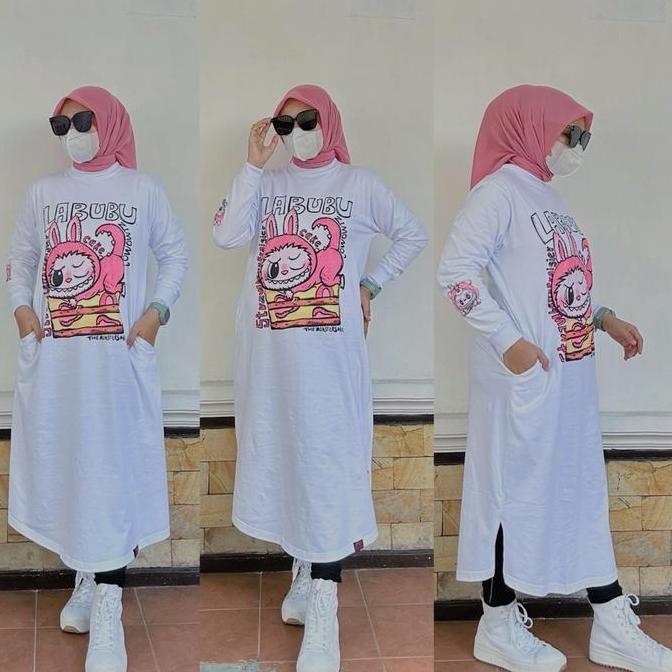Long tunik kaos combad LABUBU jumbo kekinian korean style oversize bsize viral bandung sablon plasti