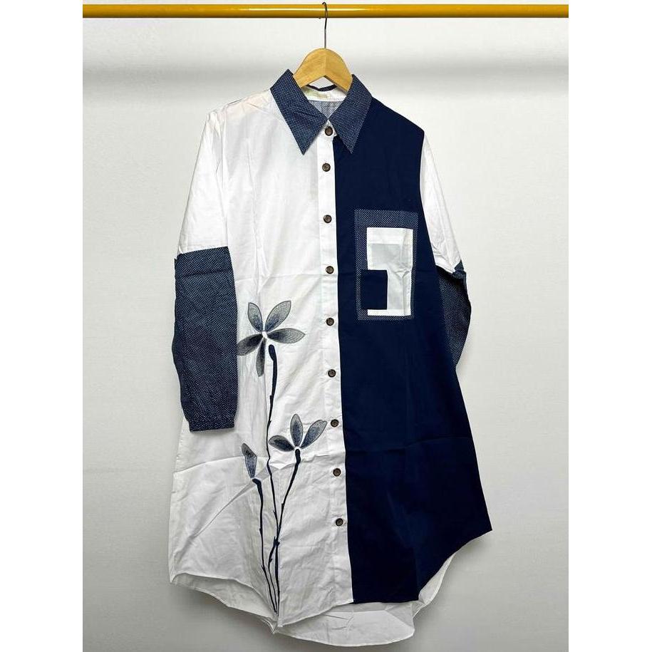 Tunik Wanita Motif Bunga Bordir Bahan Katun Jepang