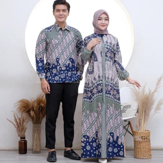 COUPLE GAMIS BATIK KELUARGA SENO HIJAU Motif Baju Muslim Keluarga Wanita Pasangan