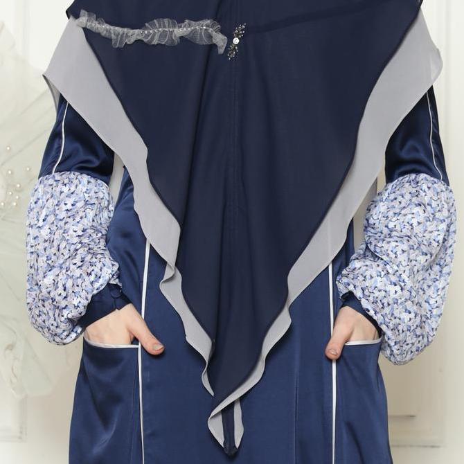 Gamis Syari set khimar printing kombinasi polos kekinian Wanita Lebaran Terbaru SImple Elegan Dress 