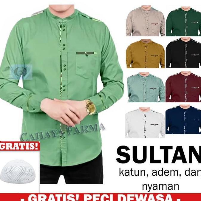 Baju Koko Pria Dewasa Sultan Muslim Lengan Panjang Bahan Katun HM