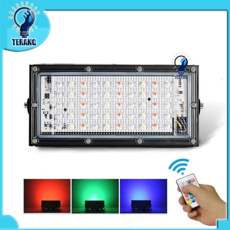 LAMPU SOROT LED RGB 50W 220V / WARNA WARNI LED SOROT REMOT 50WATT