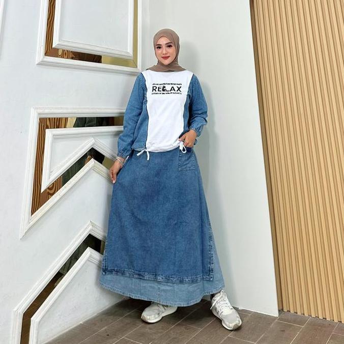 Nadine One Set Jeans Fashion Muslim Wanita Kekinian