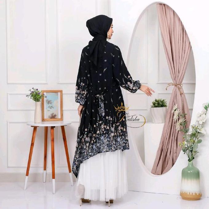 Delisha - Alma Tunik Hitam Ceruty Baby Doll Premium Berfuring Mewah Busui