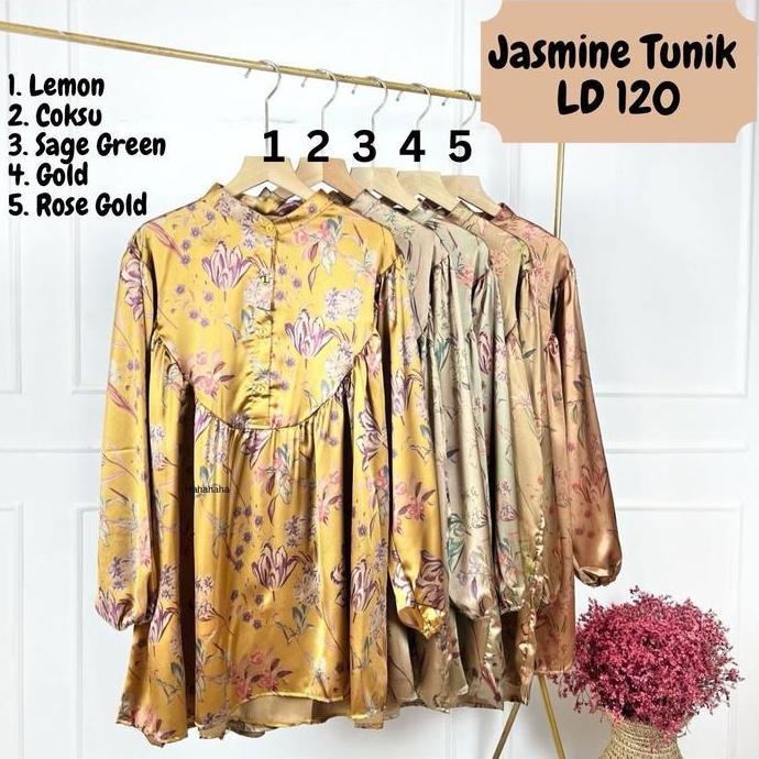 Jasmine Atasan Wanita Silk Muslim Terbaru Motif Bunga - Jasmine LD 120 tunik floral blouse