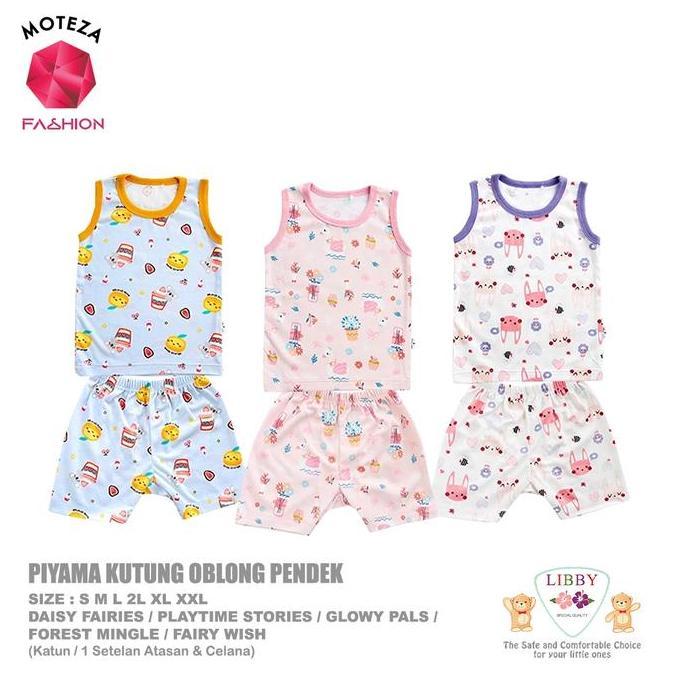LIBBY Setelan Piyama Baju Tidur Anak Laki Perempuan / Kutung Oblong / Celana Pendek S M L 2L XL XXL 