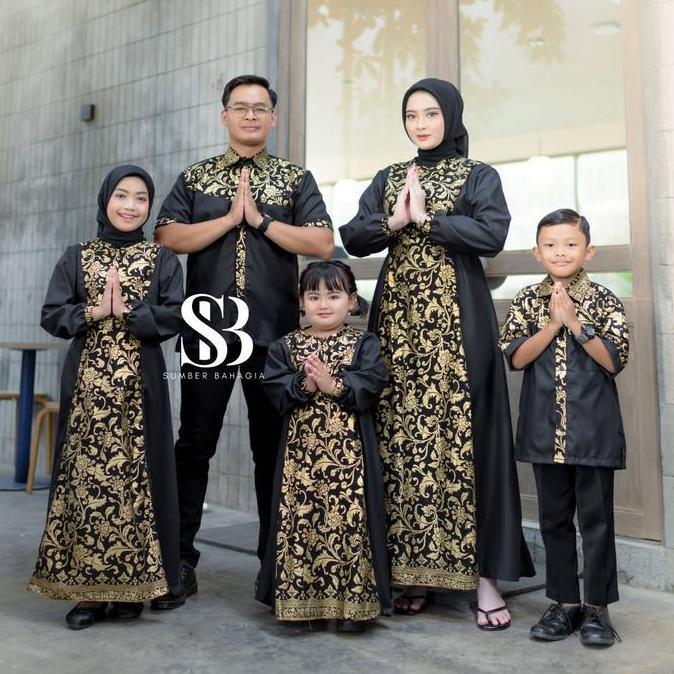 dijual satuan Couple Keluarga bahagia spesial hitam gold Gamis couple keluarga Baju Muslim terbaru G