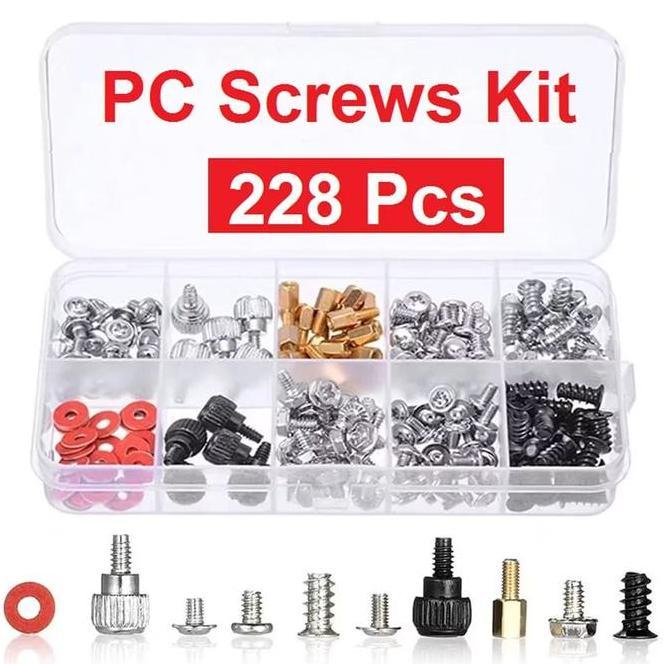 Paket Lengkap Baut Komputer 228Pcs Mur Pc Screw Set Lengkap Cpu Rakitan Box Sekrup Sp Ring Cmos Case