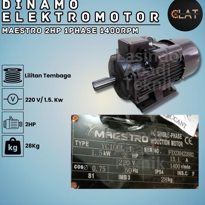 Terlaris Dinamo Maestro 2 Hp 1 Phase 1400 Rpm Elektromotor Maestro 2Hp