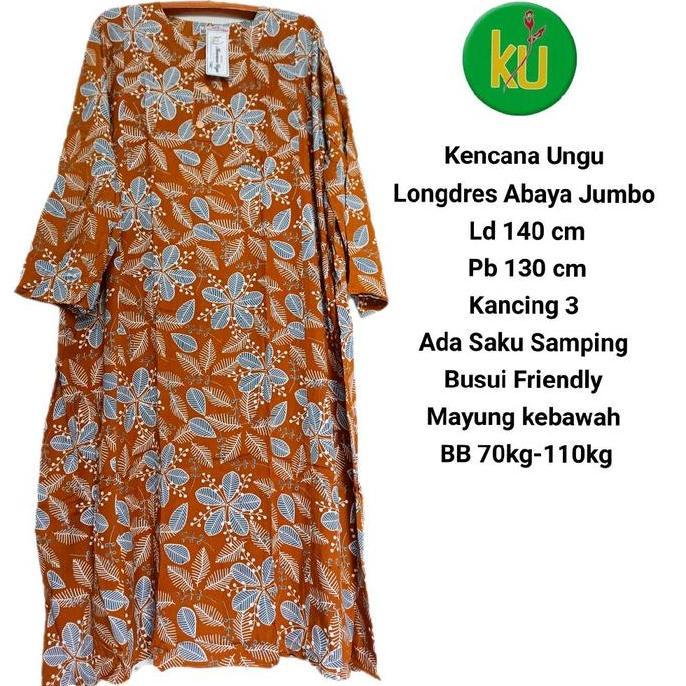Longdres Jumbo Ld 140 cm Abaya Jumbo Gamis Jumbo Batik Kencana Ungu Label Putih