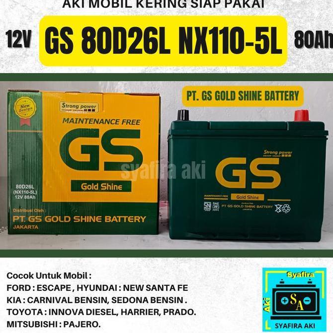 Terlaris Aki Mobil Mitsubishi Pajero Gs Gold Shine Mf 80D26L 12V 80Ah Accu Kering