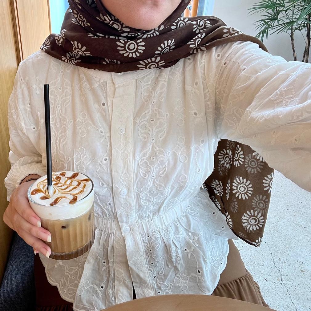 pengiriman cepat Sarea Blouse Korean Style - Blouse Katun Bordir-Blouse Wanita-Katun Bolong-Bordir B