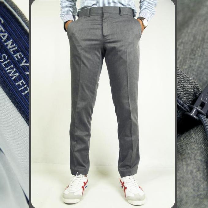 DF14 - Celana Formal Panjang Pria Abu-abu Serat SlimFit STA | WD & Co.