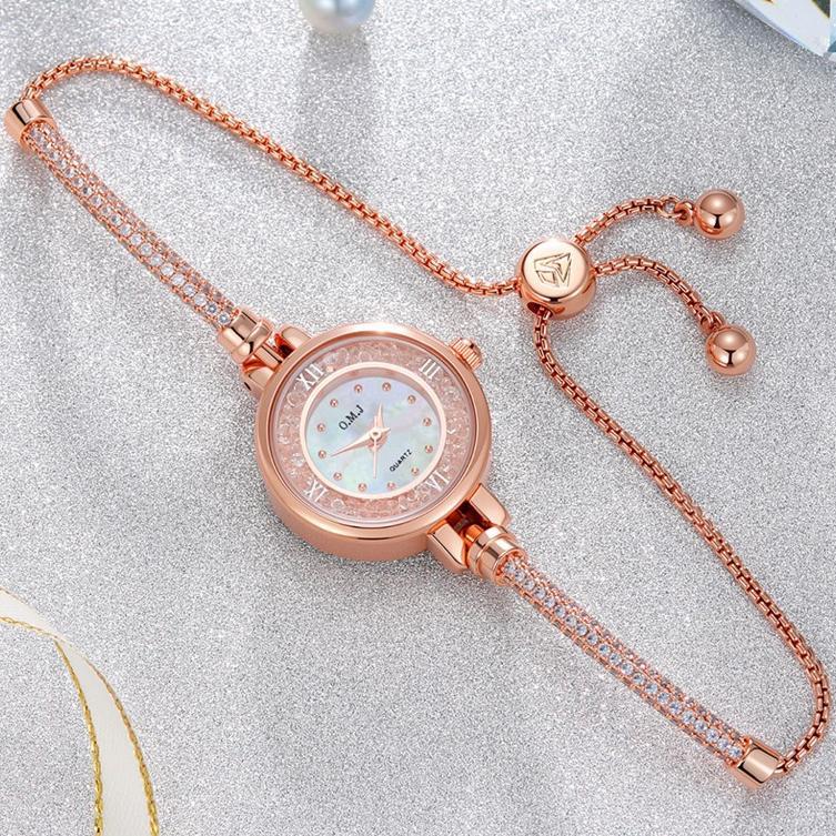Big Promo Omj G037 Jam Tangan Serut Wanita Berlian Rose Gold Gelang Strap Dapat Disesuaikan Sendiri 