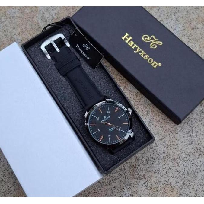DS38 >> FREE GELANG  Jam Tangan Kasual Pria HARYXSON Strap Rubber Body Bulat Stainless Steel