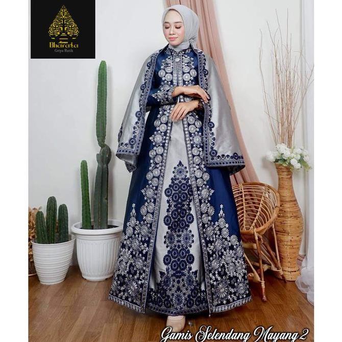 Pakaian Wanita Gamis Selendang Dress Brokat Pesta Kondangan Lebaran Motif Mutiara Mewah Premium