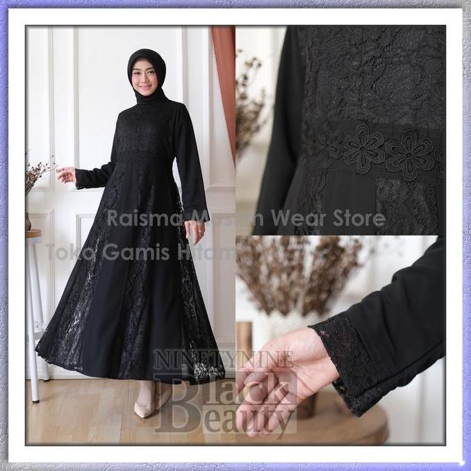 Gamis Hitam Pecah 8 Kombinasi Brokat NInetynine BLACK BEAUTY