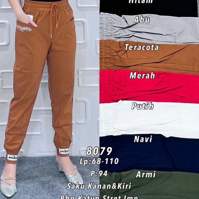 DS323 >> 8079 CELANA JOGGER IMPORT KATUN STRETCH BANGKOK KOMBINASI BORDIRAN Joger Sport