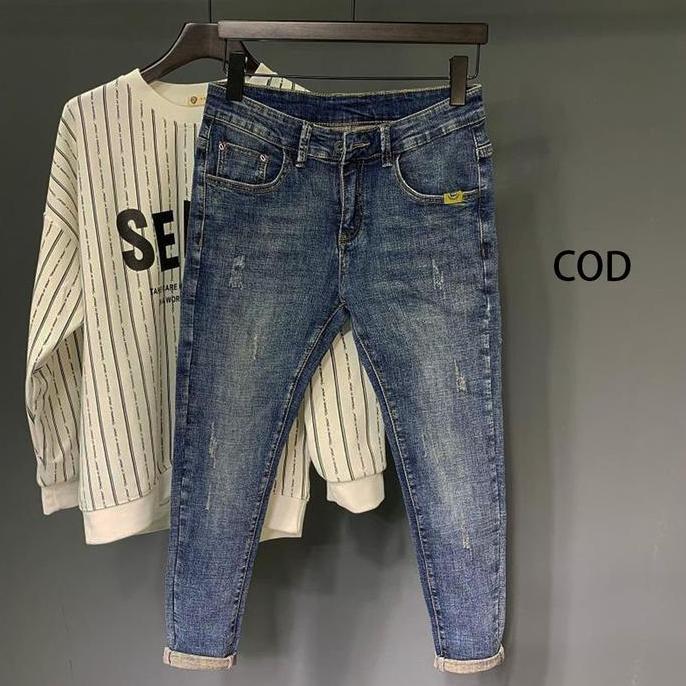 [NEW ARRIVAL] / hotCelana jeans slim fit pria tidak tembus celana korean style pria straight blue je