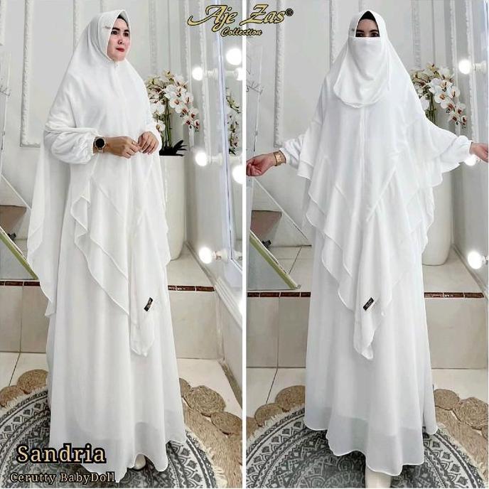 AJE ZAS Gamis Syari SANDRIA Matt Ceruty Muslim Panjang Syari Wanita Dewasa Premium Ceruty BabyDoll L