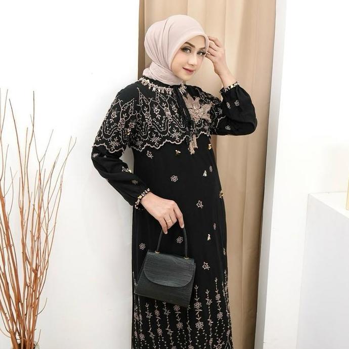 Rita WD 358 / gamis brive Cotton  bordir simple cantik mewah dan elegant / gamis edisi lebaran