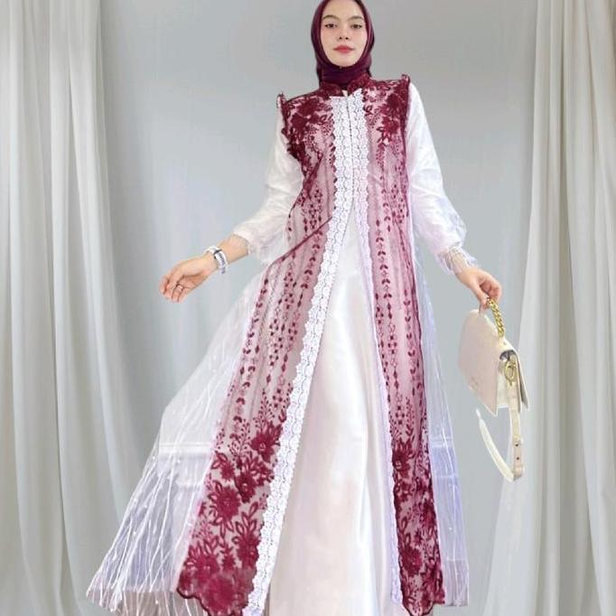 LUMINAR gamis lebaran gamis kondangan gamis pesta mewah Outer Mutiara Panjang Tile Putih Muslim Kare