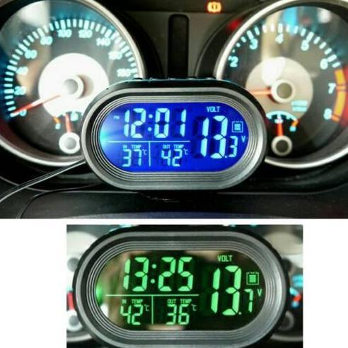 Promo Jam Digital Mobil Multifungsi Pengukur Voltase Accu & Suhu Dengan Alarm Snooze Lampu Peneranga