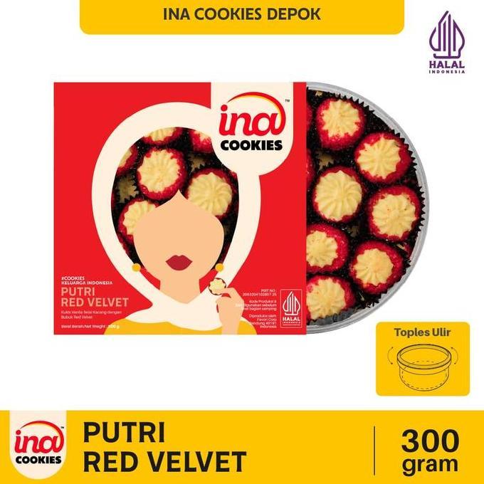 INa Cookies Putri Red Velvet Kue Kering Premium Lebaran Toples Reguler Gold Jar