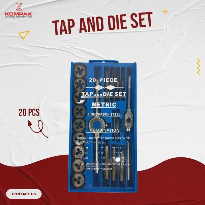 Hand Tap Set 20pcs Senai Snai Tapping Die Alat Pembuat Drat Luar Dalam