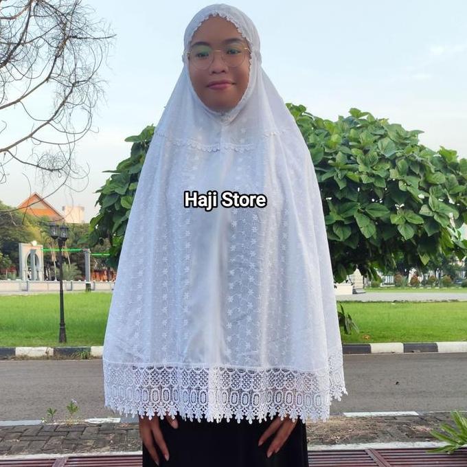 bergo haji umroh bahan katun paris bordir renda RK Instan rida'  perempuan   hijab