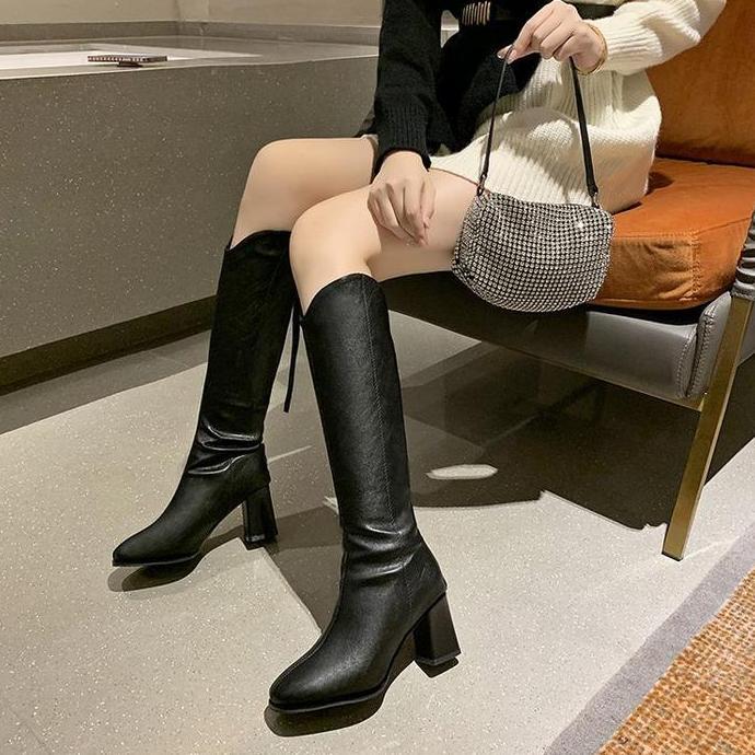 Promo  Sepatu Boots Panjang Hak Tinggi Wanita Fashion Shoes Sfw 285 Tapak Karet Warna Putih Dan Hita