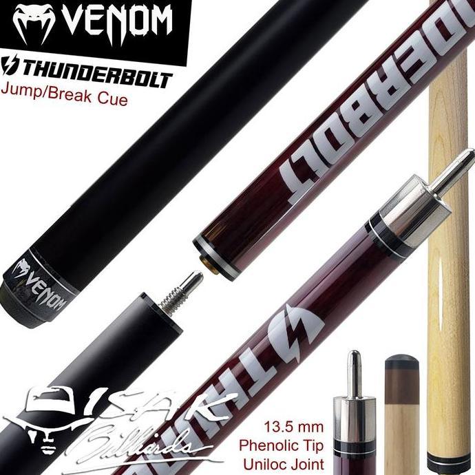 Venom Thunderbolt Jump Break Cue | Maroon 13.5mm Stick Loncat Billiard