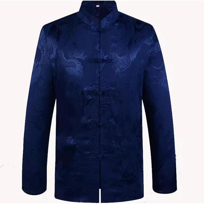 Promo Baju Imlek Cheongsam Pria Lengan Panjang Motif Naga Satin Sutera Import BS
