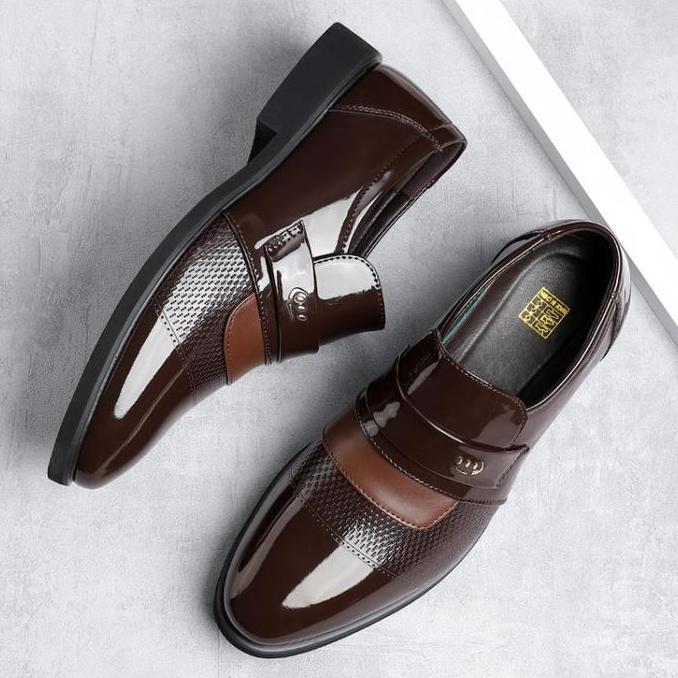 Grosir Free BoxSepatu Pantofel Pria Hitam Pria Slop Formal Sepatu Kerja Kulit Sintetis Murah Sepatu 