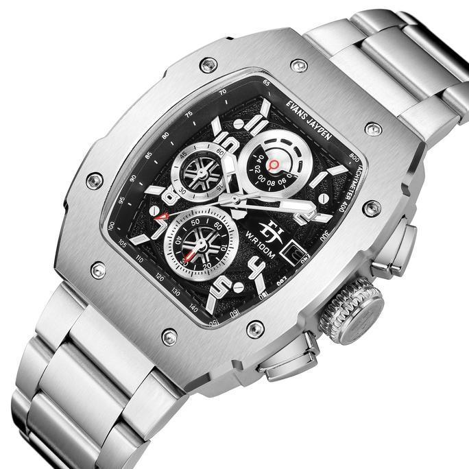 Evans Jayden Jam Tangan Pria 9612 Rantai Kaca Sapphire Chronograph Water Resistant 10 ATM Stainless 
