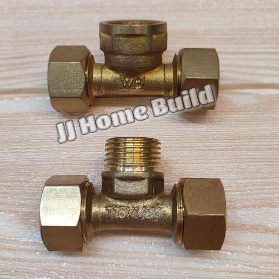 Tee / T Sok Sambung Drat Dalam/Drat Luar Pipa Air Panas Kuningan 1/2"