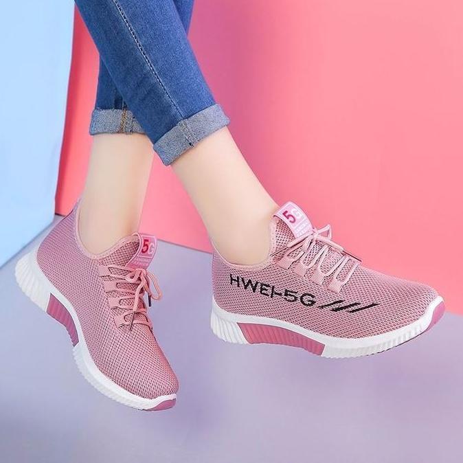 Premium Sepatu Wanita Rajut Murah 5G-Hwei Bahan Karet Fashion Olahraga Terbaru 2024 (Gratis Box)