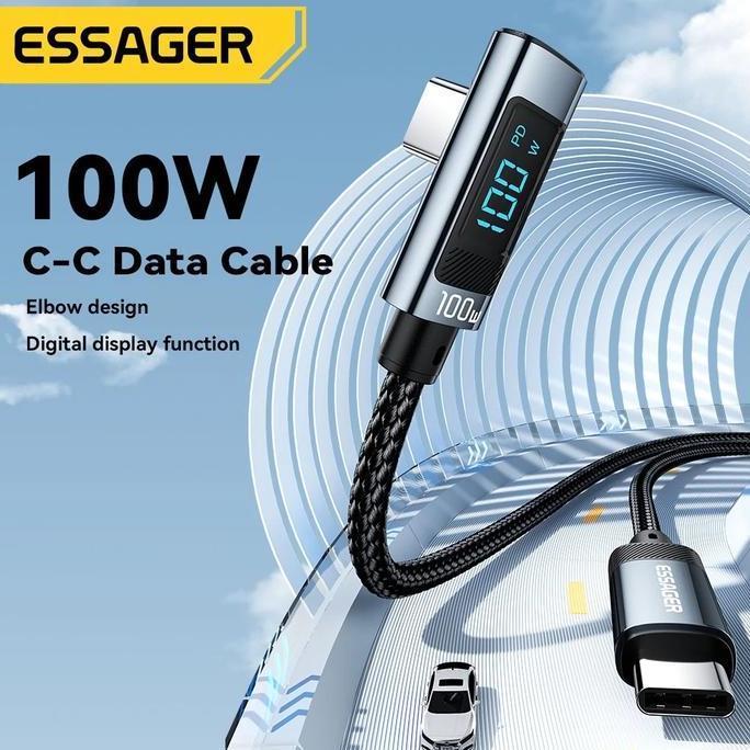 Grosir Essager Kabel Charger Data Type C To Type C Digital Display Nylon Braided Pd Fast Charging 10