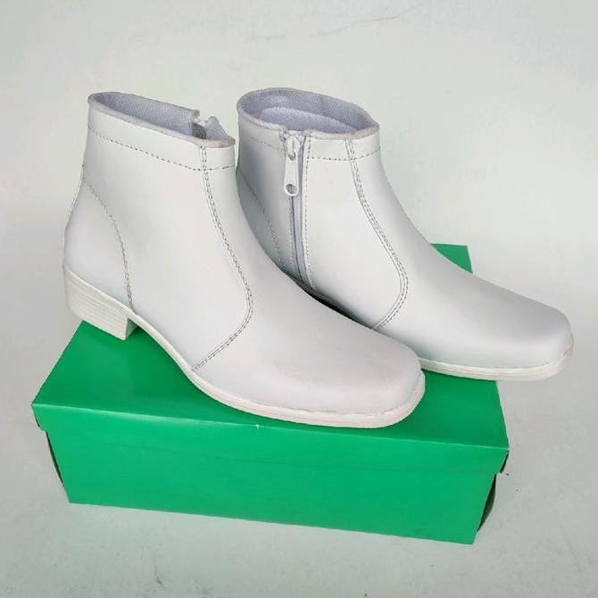 Bergaransi Sepatu Pdu Wanita Kulit Putih/Sepatu Pdh Putih Wanita/Sepatu Boots Putih Dinas Wanita