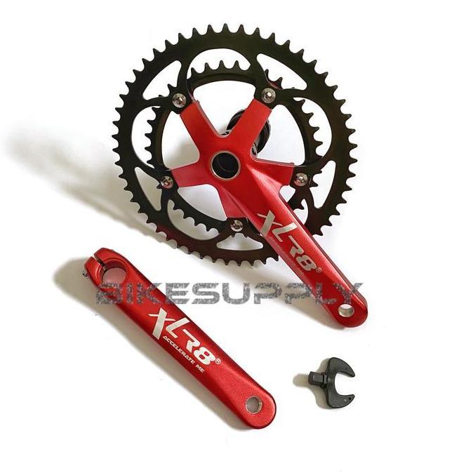 Promo Crank Set Double 39 - 53T XLR8 + BB Hollowtech 2 HT2 (Merah - Hitam) Diskon